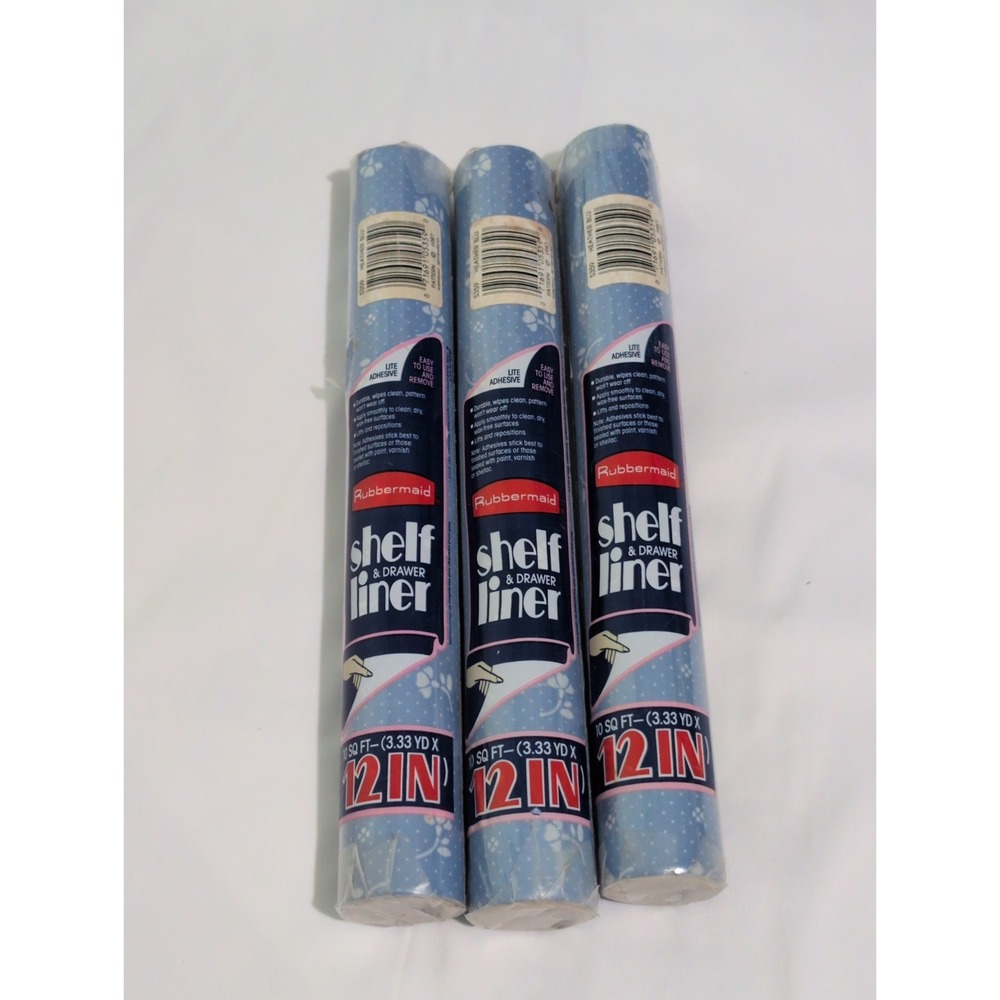 3 Rolls Vintage 1987 Rubbermaid Shelf Drawer Liner Heather Blue Floral 5359 NEW